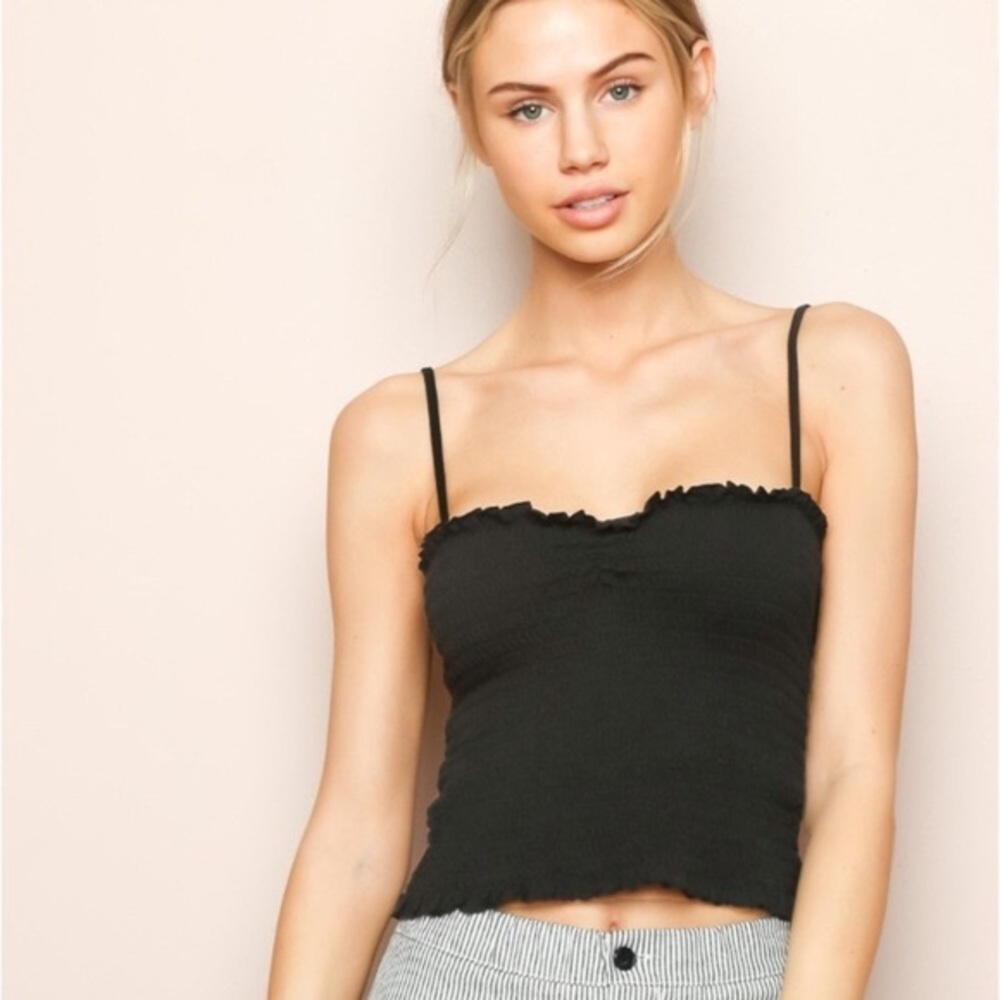 Brandy Melville Ally Black Smocked Crop Tank